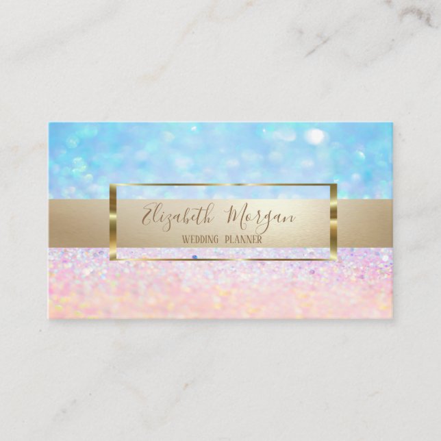 Elegant Modern Trendy Bokeh Ombre, Gold Frame Business Card (Front)