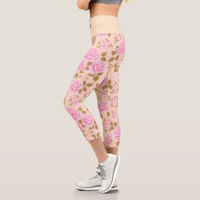 Elegant Modern Trendy Floral Capri Leggings (Left)