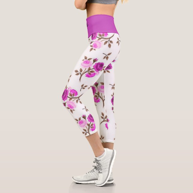 Elegant Modern Trendy Floral Capri Leggings (Left)