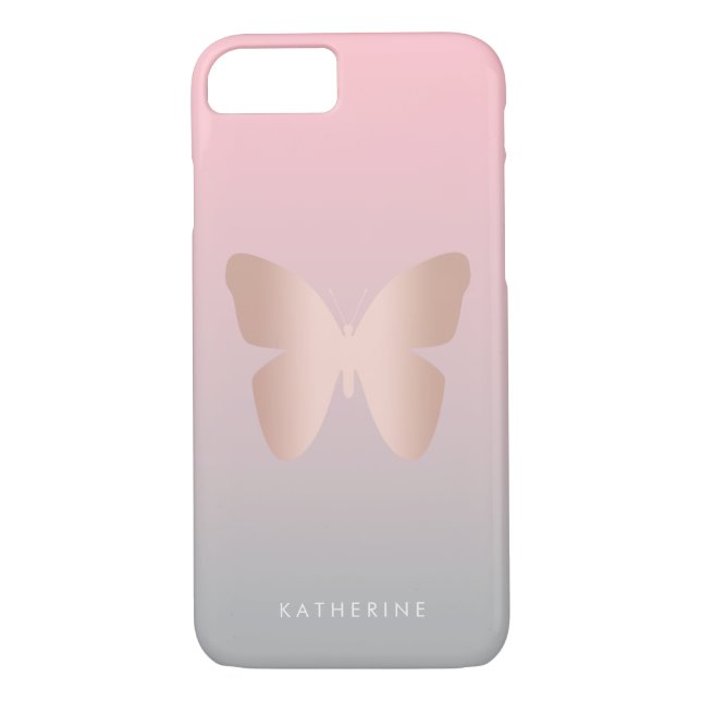 Elegant modern trendy rose gold butterfly Case-Mate iPhone case (Back)