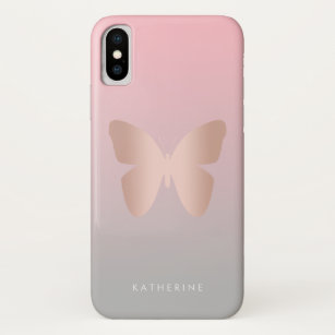 Elegant modern trendy rose gold butterfly Case-Mate iPhone case