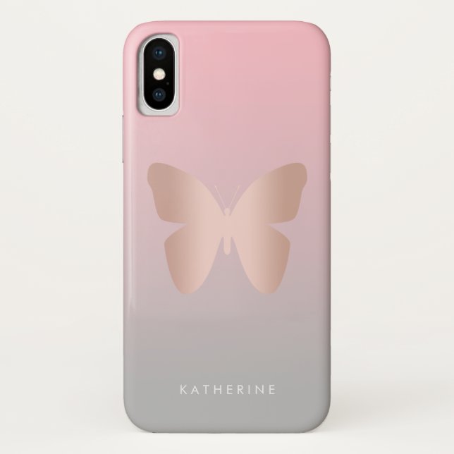 Elegant modern trendy rose gold butterfly Case-Mate iPhone case (Back)