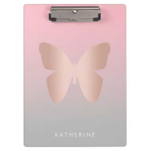 Elegant modern trendy rose gold butterfly clipboard