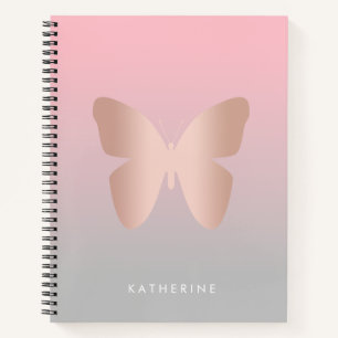 Elegant modern trendy rose gold butterfly notebook