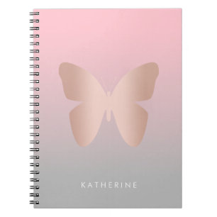Elegant modern trendy rose gold butterfly notebook