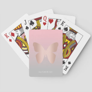 Elegant modern trendy rose gold butterfly playing cards