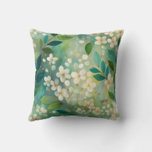 Elegant Modern Trendy Stylish Green White Floral Throw Pillow