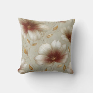 Elegant Modern Trendy Stylish Red Gold Floral Throw Pillow