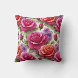 Elegant Modern Trendy Stylish Red Green Floral Throw Pillow