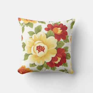 Elegant Modern Trendy Stylish Red Yellow Floral  Throw Pillow