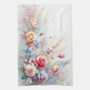 Elegant Modern Trendy Watercolor Floral Painting Kitchen Towel