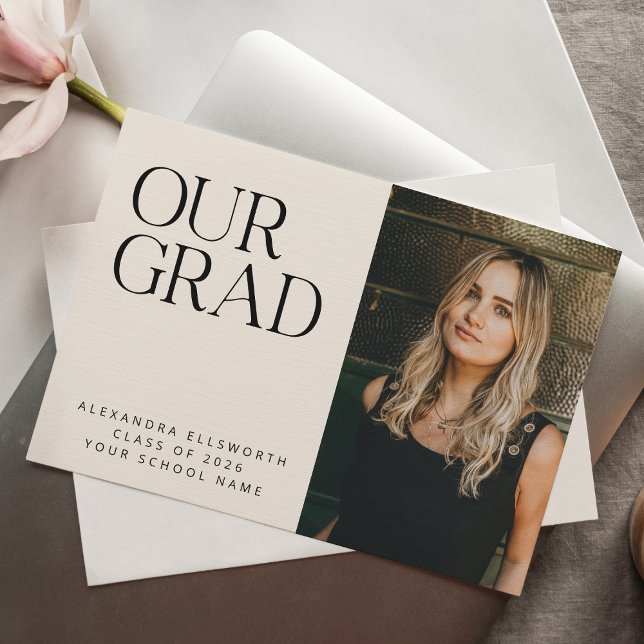 Elegant Modern Two Photo Ivory Simple Graduation Announcement (Creator Uploaded)