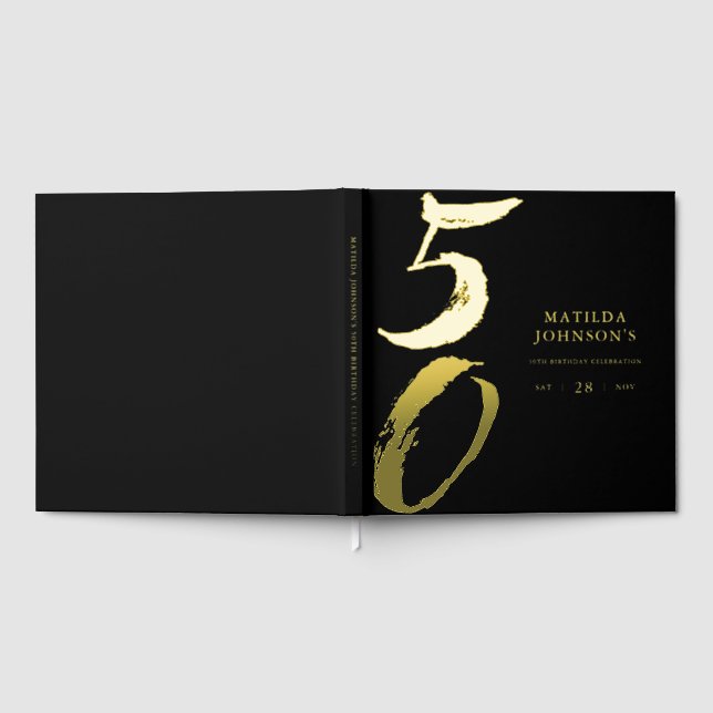 Elegant Modern Typography 50th Birthday  Guest Book (Full)