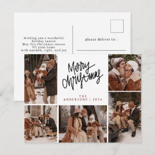Elegant Modern typography Christmas Family Photo Holiday Postcard