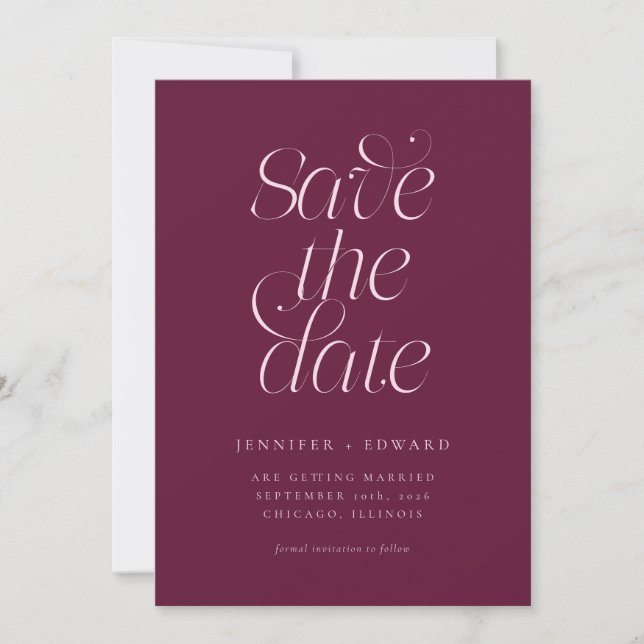 Elegant Modern Typography Cranberry Wedding Save The Date (Front)