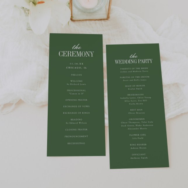 Elegant Modern Typography Dark Olive Green Wedding Program (Creator Uploaded)