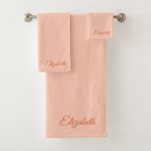 Elegant Modern Typography Name Template Apricot Bath Towel Set