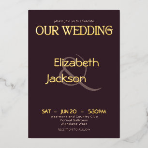 Elegant Modern Typography Plum Noir Wedding Gold