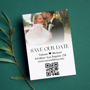 elegant modern typography qr code faded photo save the date