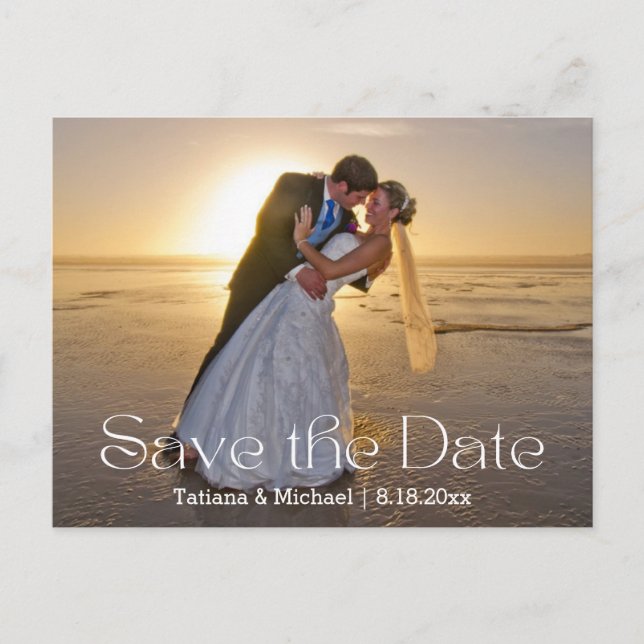 elegant modern typography save the date photo announcement postcard (Front)