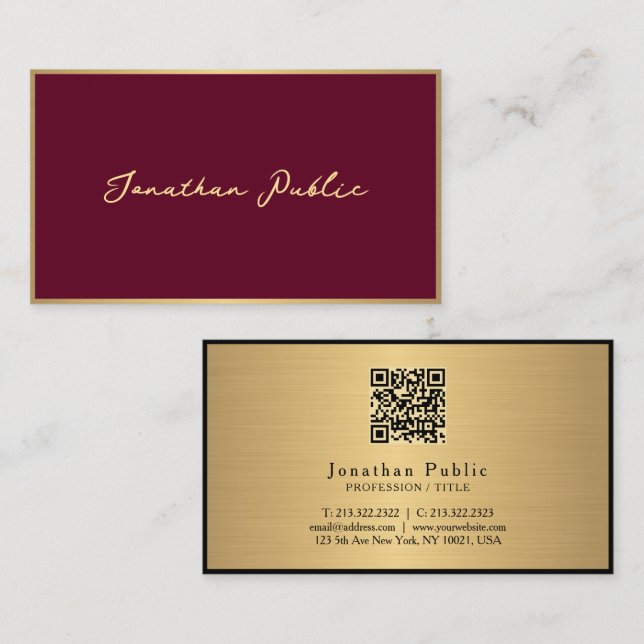 Elegant Modern Typography Script Bordeaux & Gold Business Card (Front/Back)