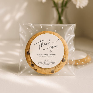Elegant, modern typography wedding thank you classic round sticker