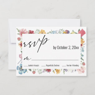 Elegant Modern Typography Wildflower Border RSVP Card