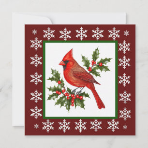Elegant Modern Unique Red Bird Christmas Holiday Card
