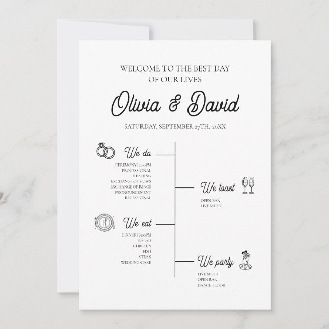 Elegant Modern Unique Wedding Timeline Program (Front)