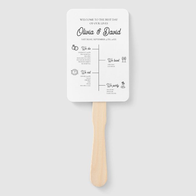 Elegant Modern Unique Wedding Timeline Program Hand Fan (Front)