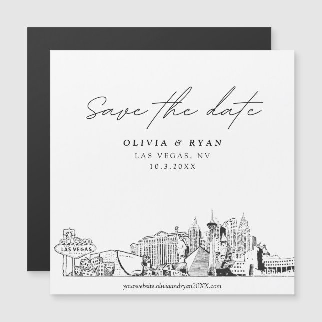 Elegant Modern Vegas Square Save the Date Magnet (Front/Back)