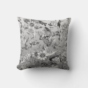 Elegant Modern Vintage Elegant Silver Grey Floral Throw Pillow
