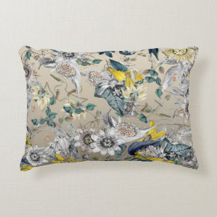 Elegant Modern Vintage Gold Grey Yellow Floral Accent Pillow