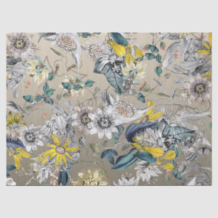 Elegant Modern Vintage Gold Grey Yellow Floral Tissue Paper
