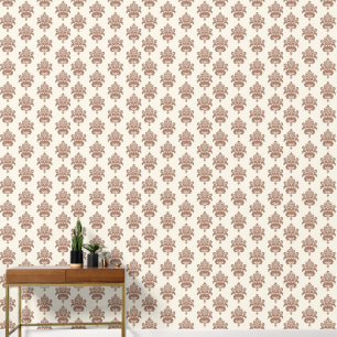 Elegant Modern Vintage Mocha Brown Ivory Damask Wallpaper