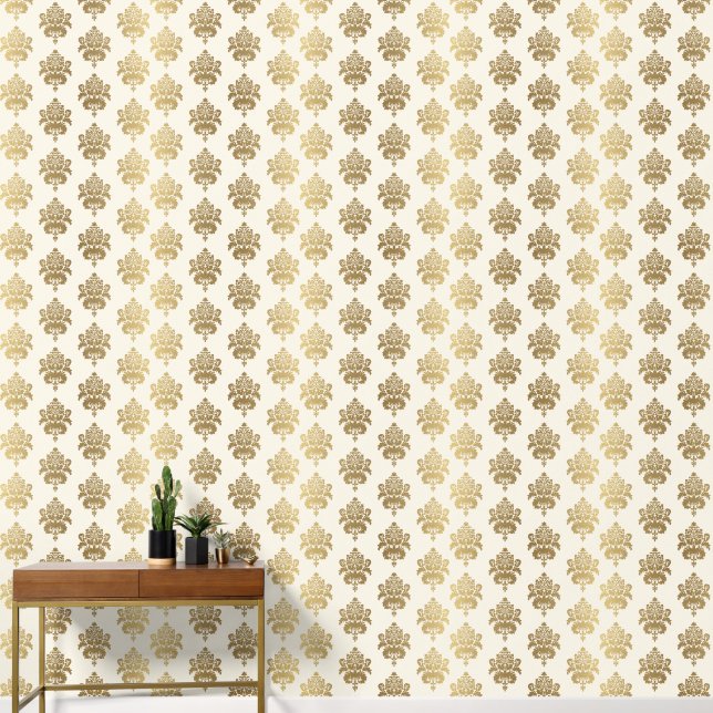 Elegant Modern Vintage Ombre Golden Cream Damask Wallpaper (Hallway)