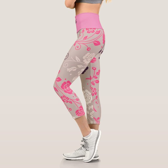 Elegant Modern Vintage Trendy Floral Capri Leggings (Left)