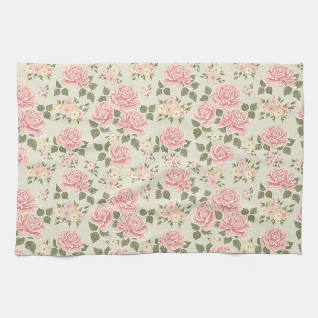 Elegant Modern Vintage Trendy Floral Kitchen Towel (Horizontal)