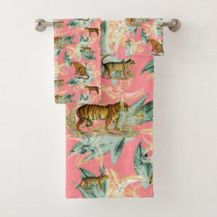Elegant Modern Vintage Tropical Jungle Tiger Bath Towel Set