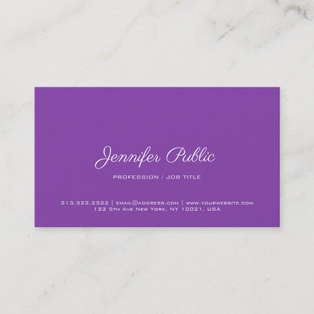 Elegant Modern Violet Premium Pearl Finish Luxe Business Card (Front)