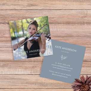 Elegant Modern Violinist Musician Photo Square Business Card