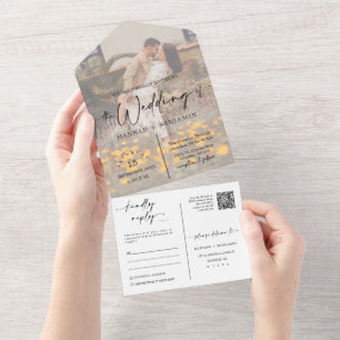 Elegant Modern Viva Magenta Arch QR Code Photo All In One Invitation