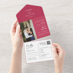 Elegant Modern Viva Magenta QR Code Photo RSVP All In One Invitation