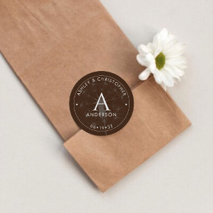 Elegant Modern Walnut Brown Wedding Classic Round Sticker