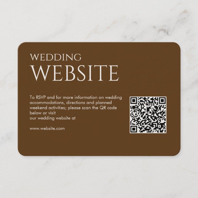 Elegant Modern Walnut Brown Wedding Enclosure Card (Front)