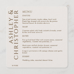 Elegant Modern Walnut Brown Wedding Menu