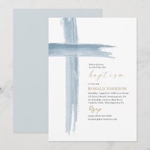 Elegant Modern Watercolor Baptism Cross Invitation