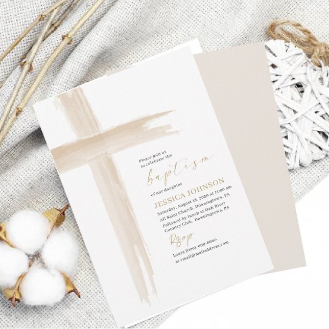 Elegant Modern Watercolor Baptism Cross Invitation (Creator Uploaded)