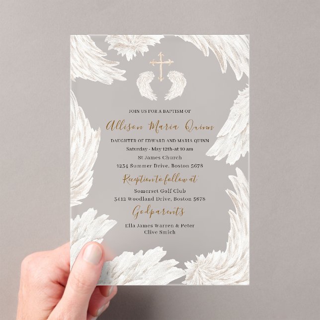 Elegant Modern Watercolor Beige Wings AnInvitation Acrylic Invitations (Insitu (Handheld))