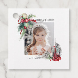 Elegant Modern Watercolor Christmas Floral Photo Favour Tags
